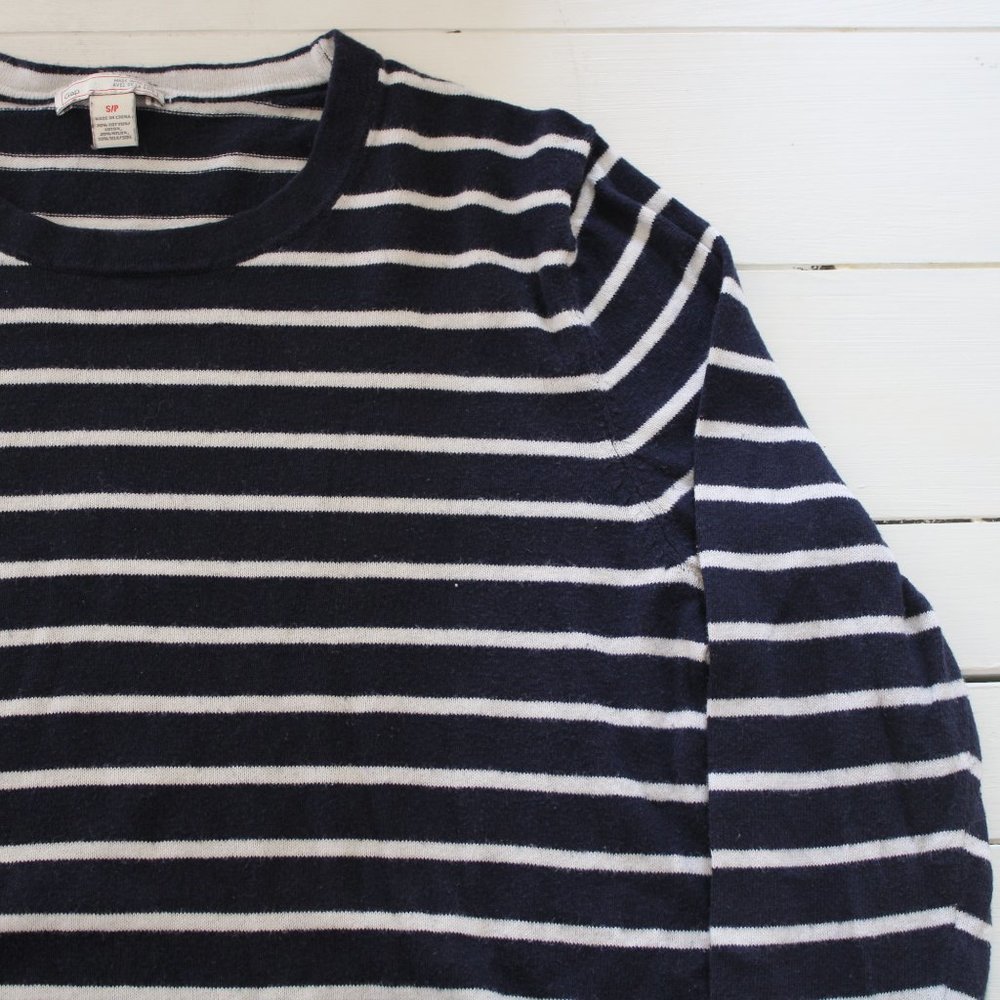 GAP Navy and White Stripe Knit Long Sleeve, (Made With Silk)